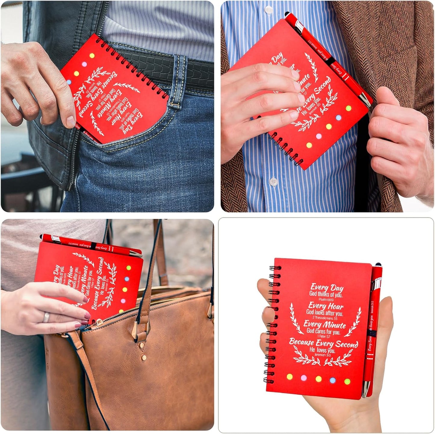 60 Pcs Bulk Fathers Day Christian Gifts Prayer Journal for Woman - 30 Set Religious Notepad with Christian Pen - Bible Notebook - Church Gifts for Inspirational, Bible Study, Devotions ( Red )