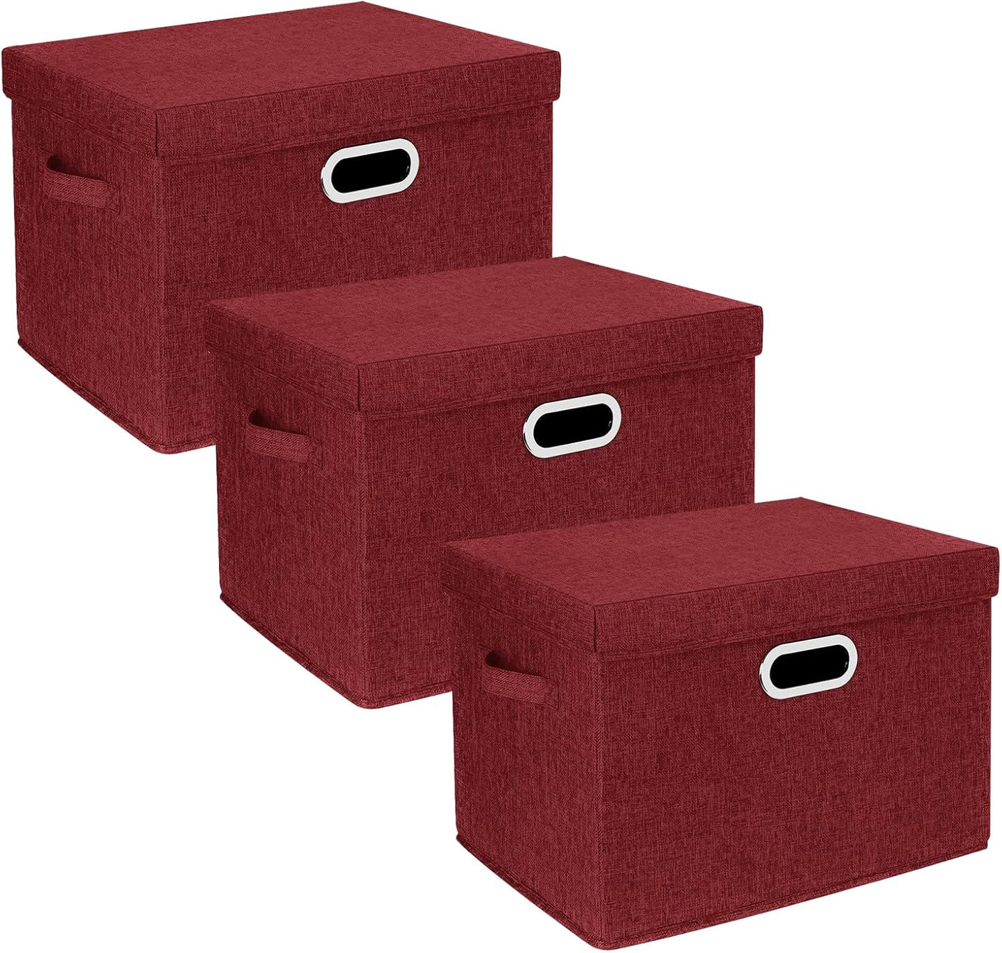 TYEERS Large Collapsible Storage Bins with Lids, Organization Bins for Closet Storage, Clothes Storage, Folding Storage Box with Lids for Home Office Storage - 3 Pack - Red Wine