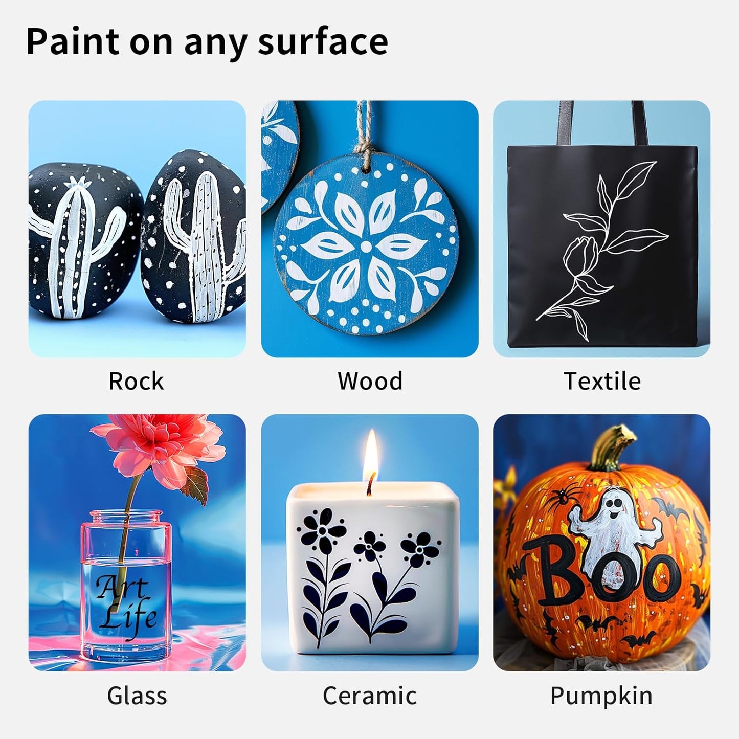 6 White and Black Acrylic Paint Pens Markers, Dual Tip (Fine 1mm + Dot 5mm), Acrylic Permanent Marker for Rock Painting Fabric Canvas Glass Wood Leather Ceramic Paper DIY, Ideal for Kids and Adults