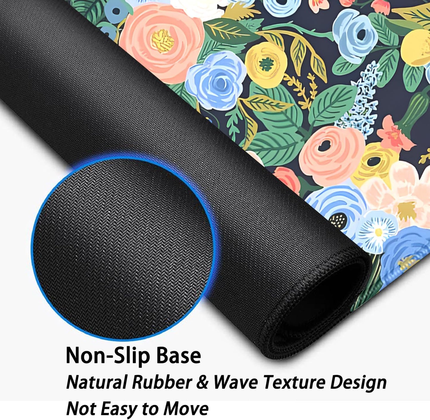 Garden Party Flowers Desk Pad Mouse Pad,Large Floral Mouse Mat with Stitched Edges,Non-Slip Rubber Base Mousepad for Office PC Keyboard Laptop and Home Work Desk Mat(27.5X11.8 in)