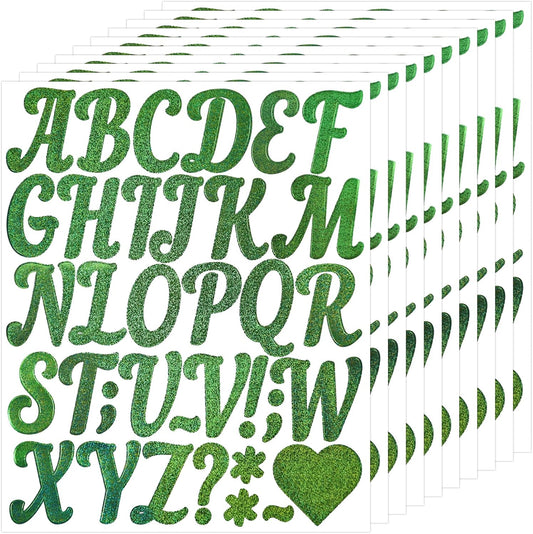Glitter Letter Stickers,10 Sheets 2 Inches Self-Adhesive Vinyl Letters Alphabet Sticker Decals for Scrapbook,Door,Mailbox,Bulletins Boards -Green