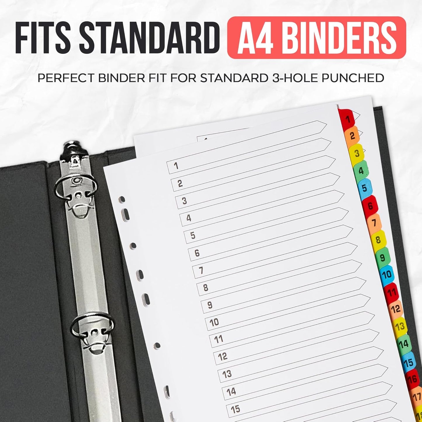 Binder Dividers with Tabs 1-20 Numbered – A4 (10 Pack) | Dividers for 3 Ring Binder | Numbered Tab Dividers for Office, School & Home Organization - The Paper Shop