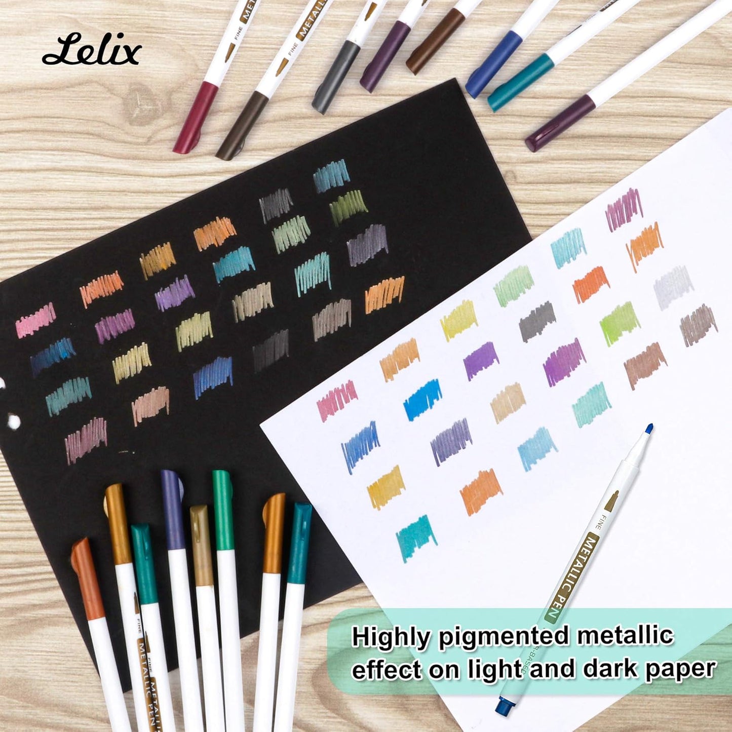 20 Colors Metallic Marker Pens, Lelix Fine Tip Paint Pens for DIY Photo Album, Black Paper, Card Making, Rock Art Painting, Scrapbooking, Glass, Metal, Wood