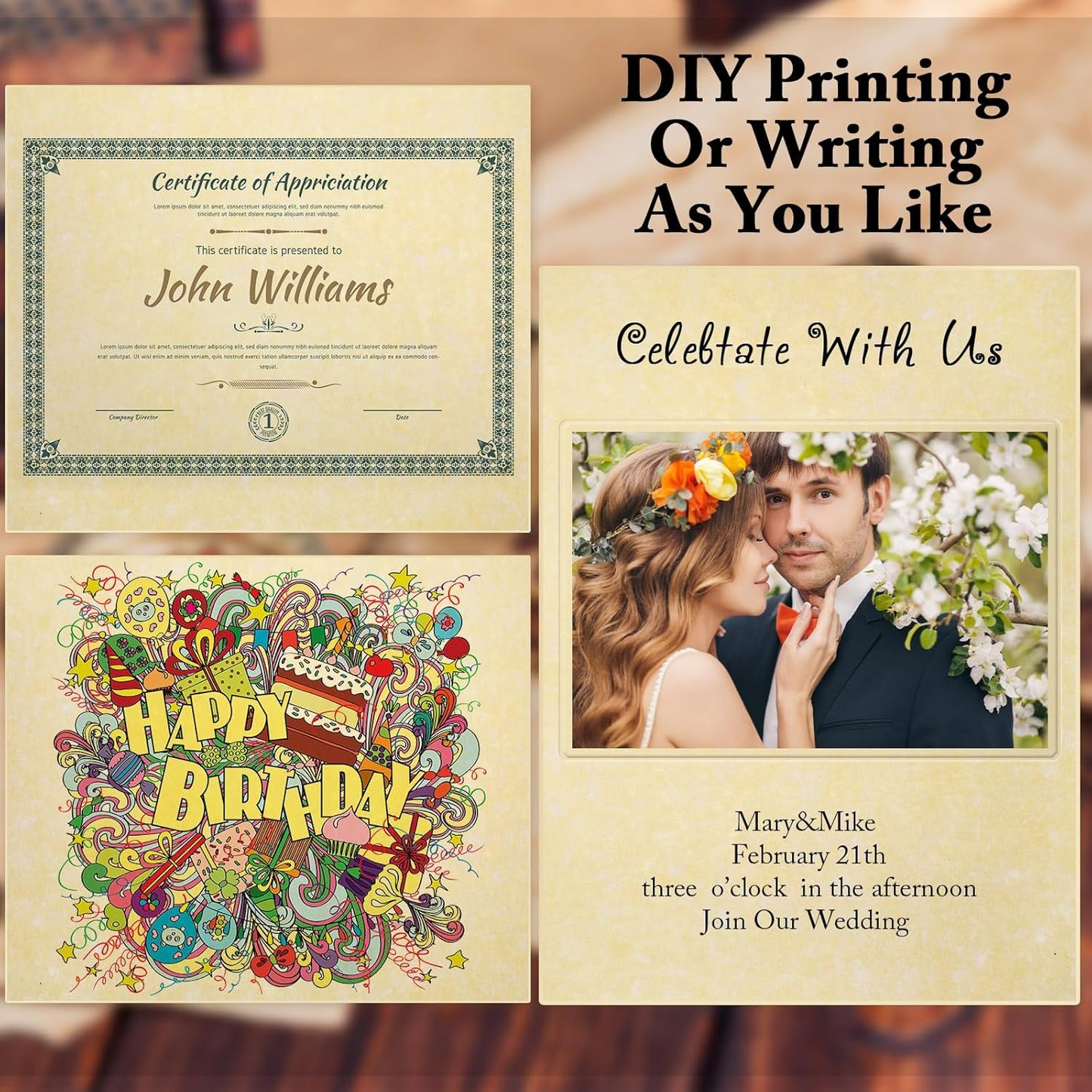 Epakh 300 Pcs Old Age Parchment Paper 8.5 x 11 Inch Standard Letter Vintage Colored Old Parchment Double Side Printing Paper (Light Beige)