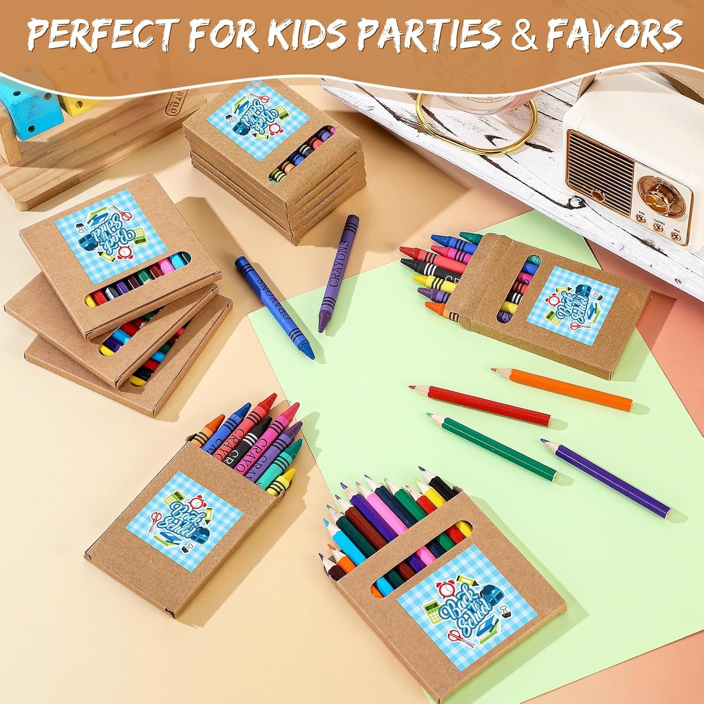 60 Sets Bulk Back to School Supplies, Colored Pencils Pre-Sharpened and Crayons Holiday Bundle in Box Mini Pencils Crayons Bulk Classroom Teacher Supplies, Cute Back to School Gifts