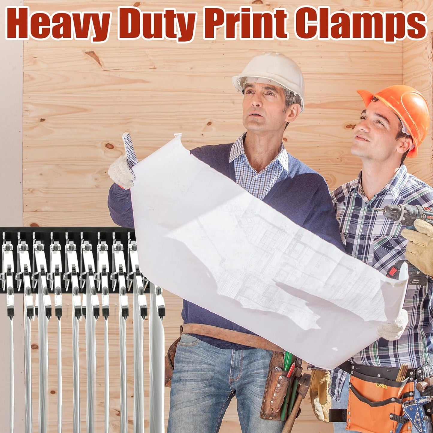 Estune Blueprint Hanging Clamps Binding Strips Storage for Construction Paper Poster Plans Drawings Arts (12, 30 Inches)