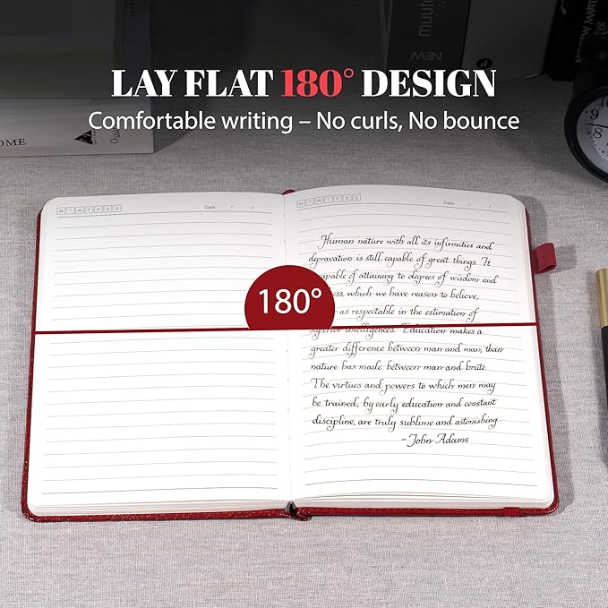 CAGIE Lined Journal for Women Men, Tree Growth Ring Leather Bound Journal Notebook, 256 Pages 100 GSM Journals for Writing, A5 Hardcover Journaling Notebooks for Work, Note Taking (Red