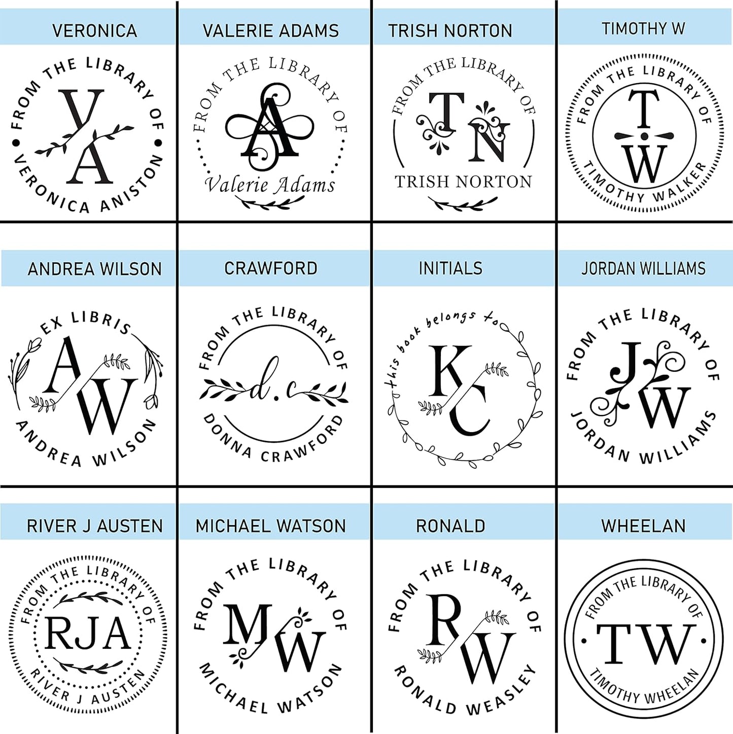 Personal Book Embosser Custom Stamp Seal, from The Library of Gift Ex Libris, Floral and Monogram Designs