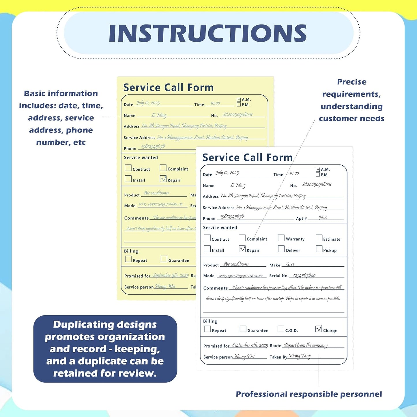200 Sets Service Call Correspondence Forms Book 8.5x11 Inch 2 Part Carbonless 4 Message Sets per Page Call Log Book Phone Message Book Invoice Receipt Book for Repair Service (1)