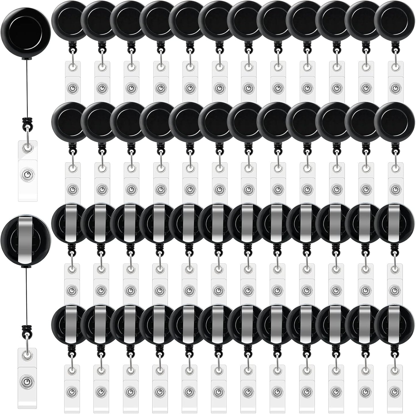 50 Pack Retractable Badge Reels,Retractable Badge Holder Reels with Belt Clip,Badge Reel Clips Holder for Hanging ID Card Key Chain Doctor Nurse Teachers Students Office Workers (Black)