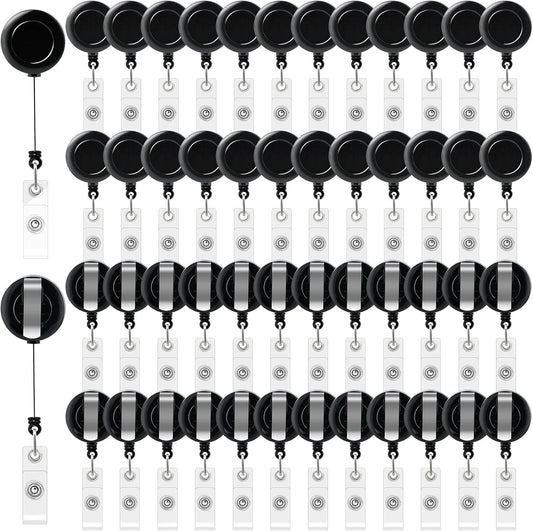 50 Pack Retractable Badge Reels,Retractable Badge Holder Reels with Belt Clip,Badge Reel Clips Holder for Hanging ID Card Key Chain Doctor Nurse Teachers Students Office Workers (Black)