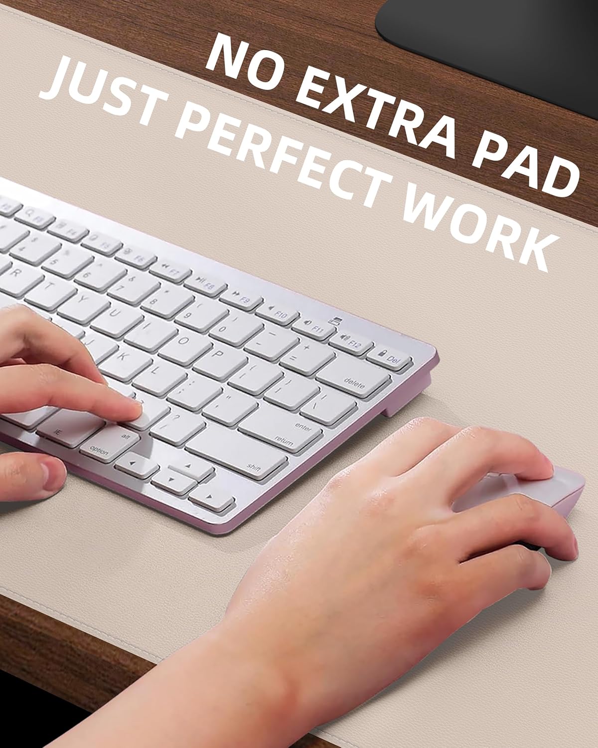 Desk Pad Mat 23.6"x13.7" - Waterproof Mouse Pad & Desk Protector, Non-Slip PU Leather for Gaming Keyboard/Mouse, Stitched Edge XL Office Desk Pad with Ergonomic Support(Beige)