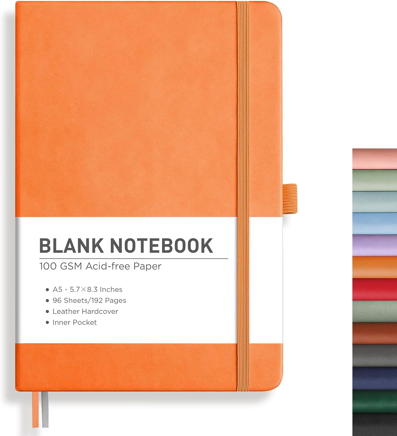 RETTACY Blank Journal Notebook, 192 Pages, A5 Medium Size (5.7'' x 8.3''), Leather Hardcover, 100 GSM Thick Paper, for Sketching, Drawing, Painting (Orange)
