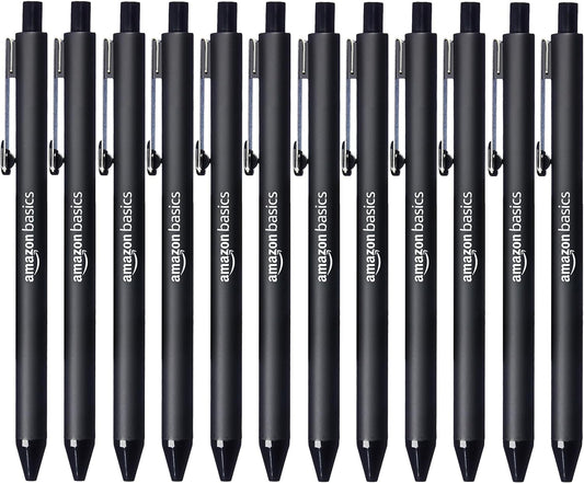 Amazon Basics Black Ballpoint Pens for Smooth Writing, Retractable, 12-Pack