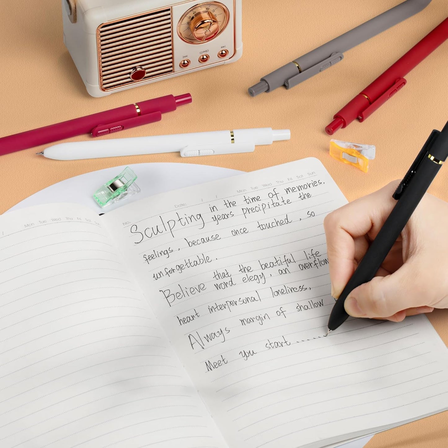 8Pcs Gel Pens with Black Ink, Fine Point Smooth Writing Pens, Quick-dry Gel Retractable Pens for Journaling Note Taking, Cute Office School Supplies for Adults Kids (0.7mm, Bright)