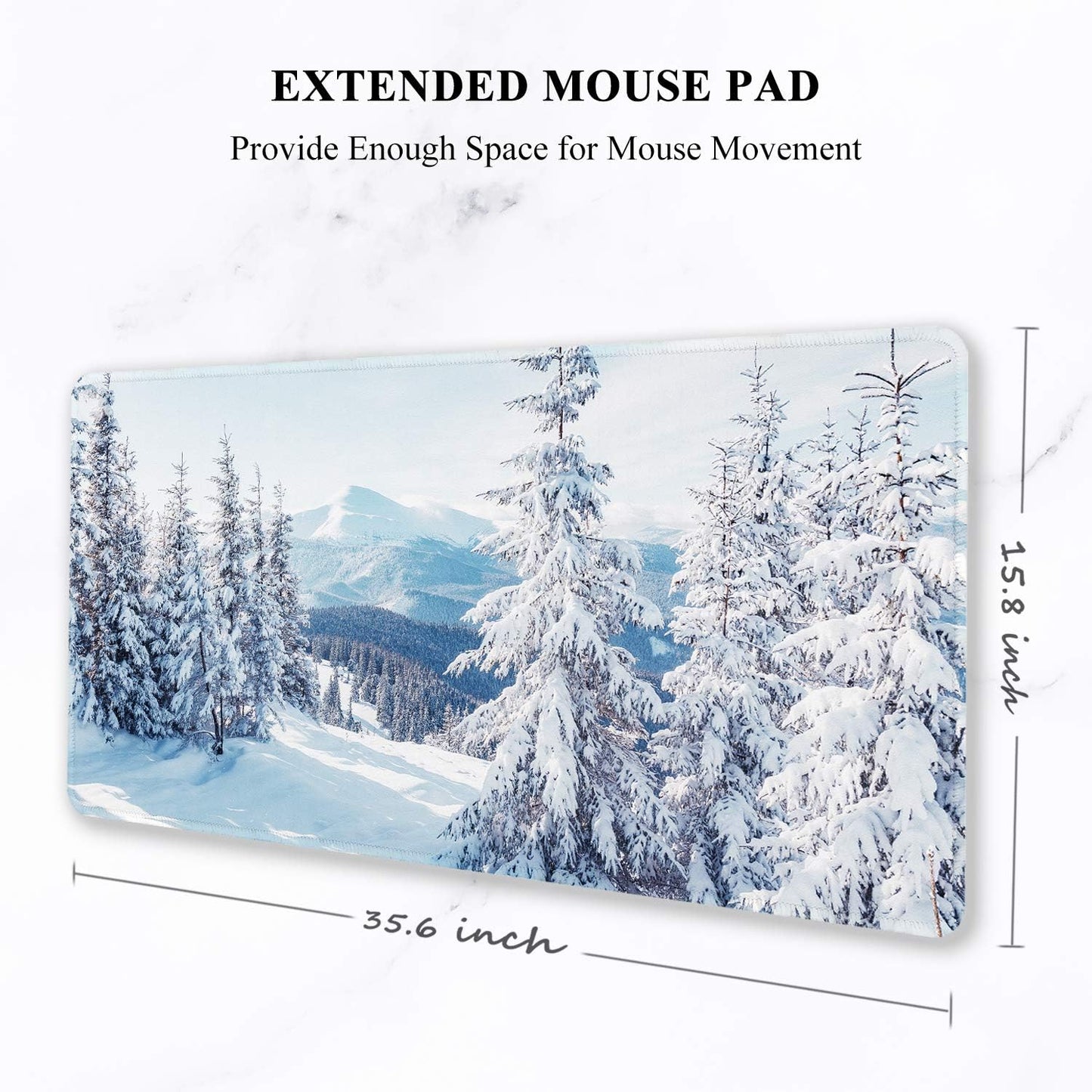 Auhoahsil Large Gaming Mouse Pad, Ice and Snow Theme XXL 35.4 x 15.7 in Desk Pad Stitched Non-Slip Rubber Long Computer Mousepad Thin Extended Full Size Desk Mat for Desktop, Laptop, Wireless Mice