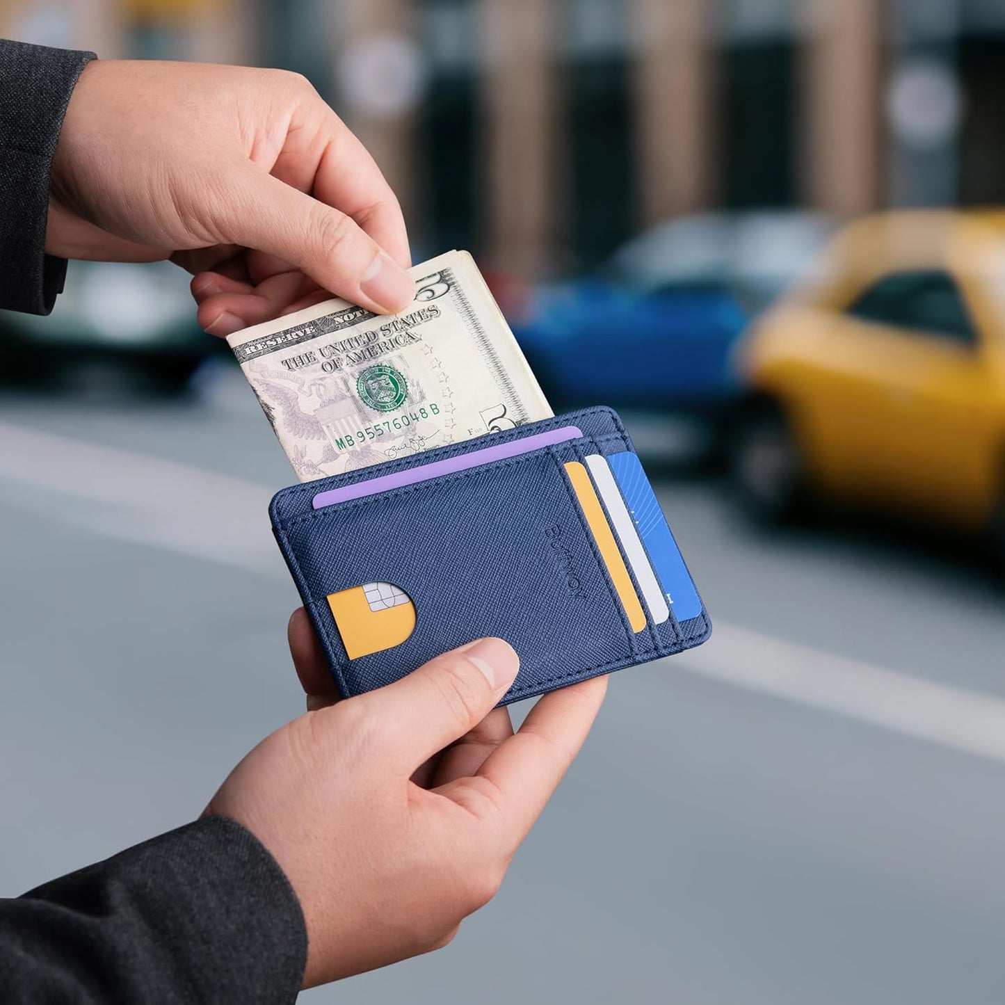 Buffway Slim Minimalist Front Pocket RFID Blocking Leather Wallets for Men and Women - Cross Blue