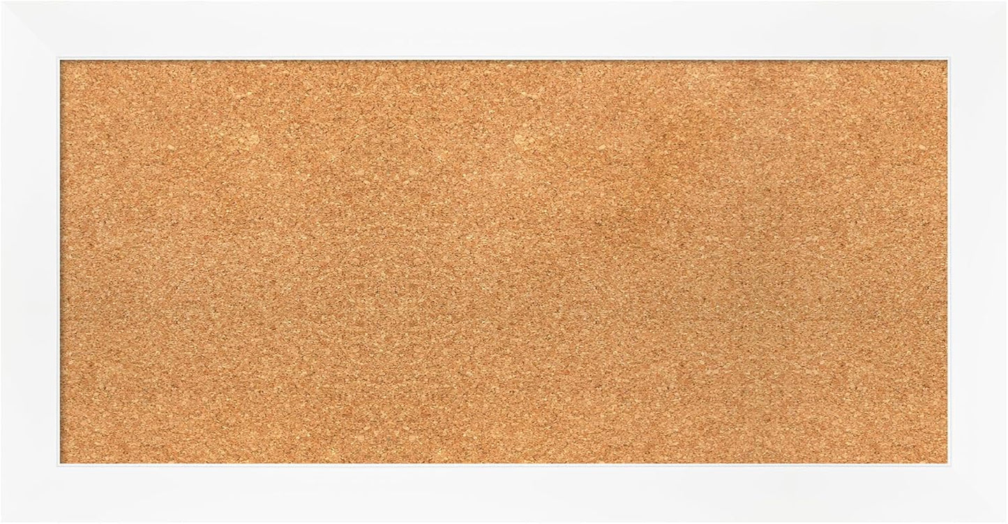 Amanti Art Natural Cork Board for Wall, 17x33 Vision Board with White Frame, Medium Corkboard Office Decor for Home Organization, Modern Corkboard Pinboard to Display Items for Home Organization in