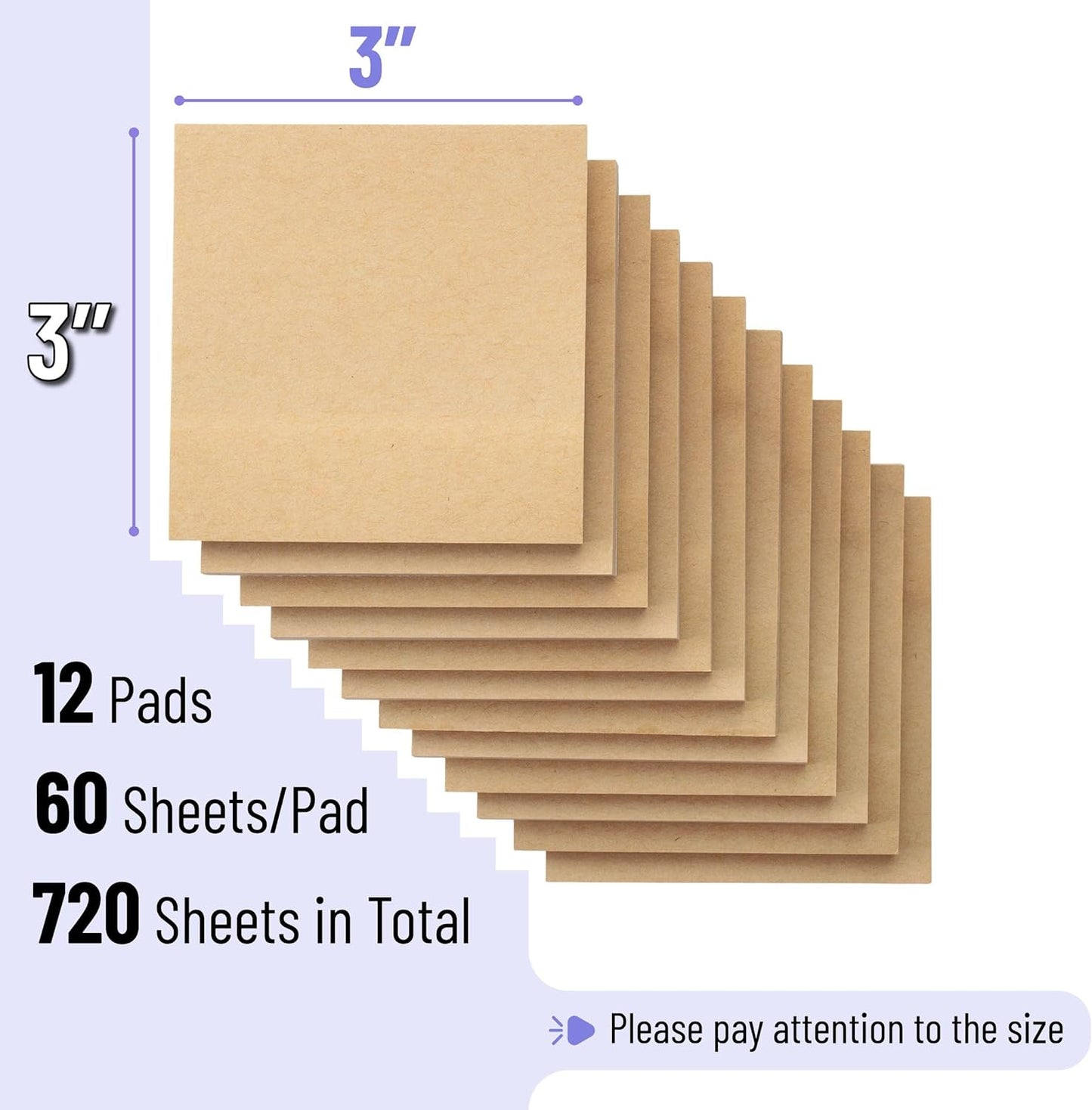 Mr. Pen- Kraft Sticky Notes, 3”x3”, 12 Pads, Self-Stick Note Pads, Brown, Craft Paper 3x3 Sticky Notes
