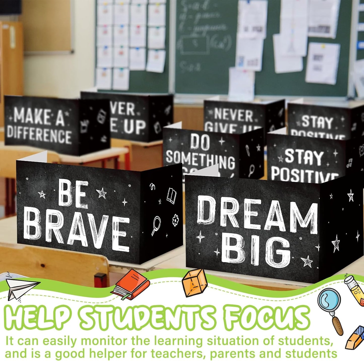 Honoson 24 Pcs Bulk Inspirational Privacy Folders for Students Cardboard Test Privacy Boards Motivational Words Desk Dividers Shield for Classroom School Study Supplies, 6 Styles (Industrial)