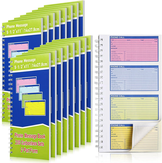 Sinmoe 16 Pcs Spiral Bound Phone Message Book with Carbon Copy 5-1/2" x 11" 2 Part Colorful Carbonless Telephone Message Pads Duplicate Spiral Phone Call Log Book for Business Office