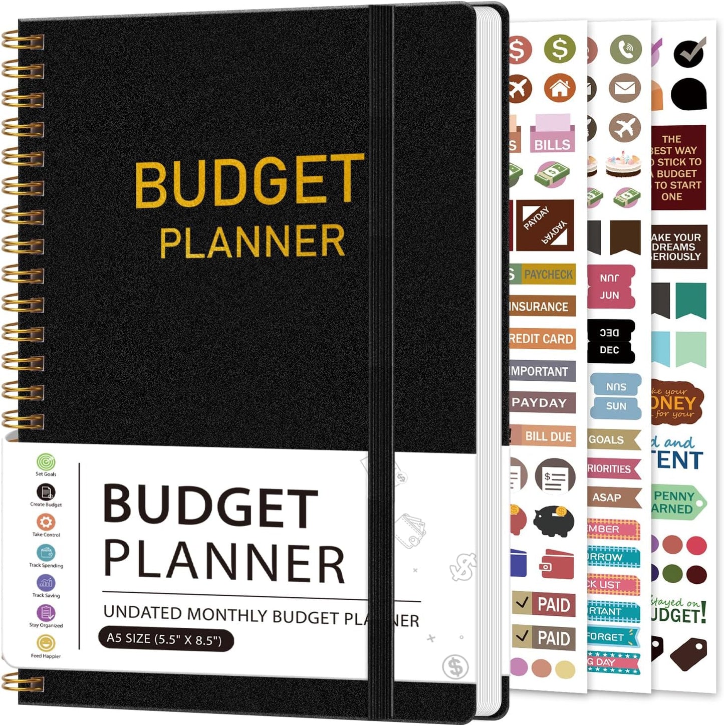 Budget Planner-Monthly Budget Book with Expense Tracker Notebook/Accounting Book, A5 Monthly Financial Organizer Planner, Manage Your Money Effectively, Start Anytime, 1 Year Use, Black