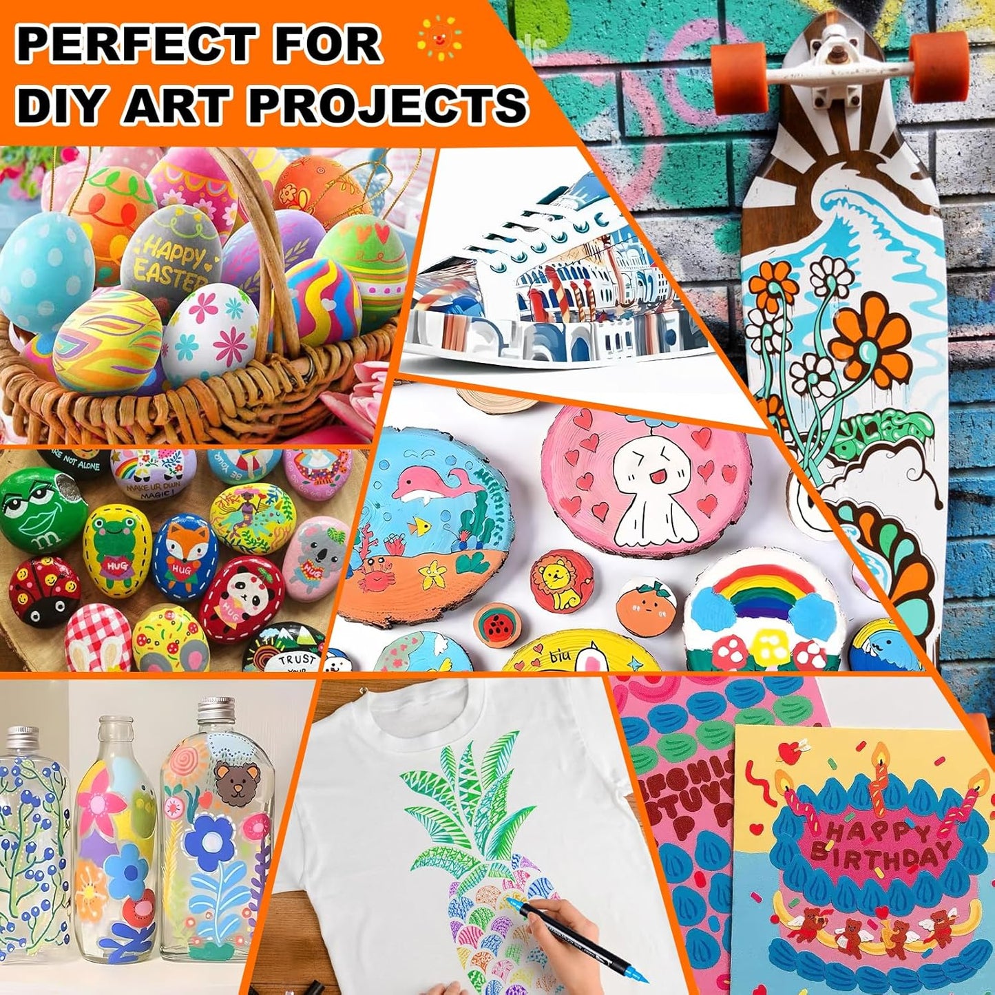 72 Colors Acrylic Paint Markers, Dual Tip Acrylic Paint Pens for Rock Painting, Wood, Canvas, Stone, Glass, Ceramic Surfaces, DIY Crafts Making Art Supplies (Brush Tip and Fine Tip)