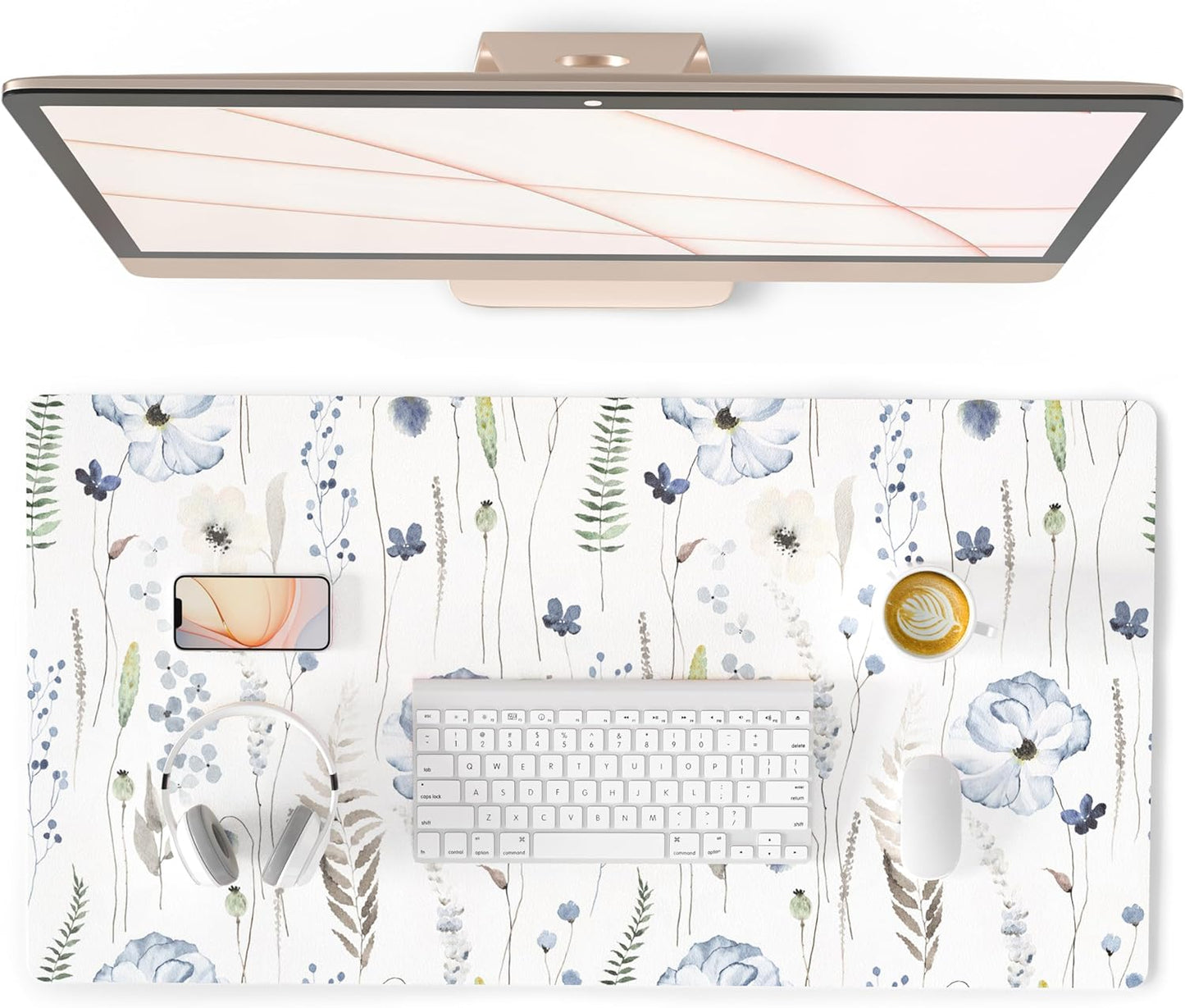 QIYI Large Mouse Pad for Desk, Floral Desk Mat for Desktop, Women Girls Office Décor Desk Accessories, PU Leather Waterproof Gaming Mousepad, Watercolor Flowers Desk Pad Computer Mat, 31.5" x 15.7"