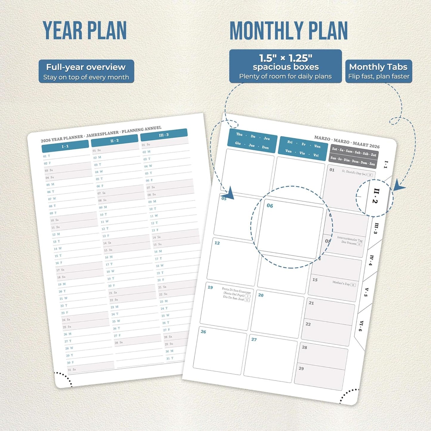 Daily Planner 2026 with One Page Per Day,(A5-8.5" x 5.9"),12 Months Calendar Hourly Appointment Book Monthly Tabs & Self-adhesive Pen Holder,Inner Pocket,Durable Vegan Leather,Sky Blue