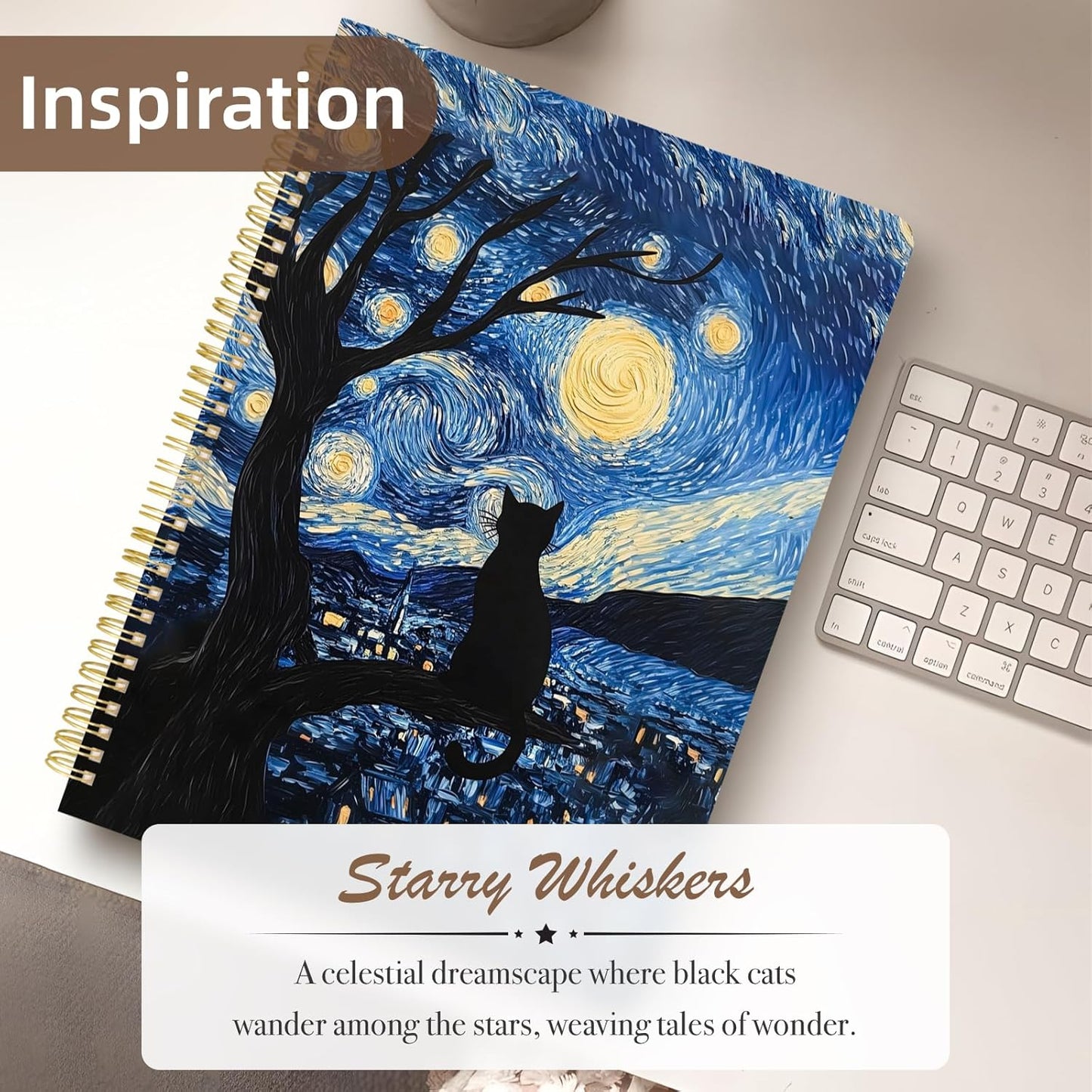 Cute Spiral Notebook journal A4 Aesthetic Pretty Design for Women Girls Kawaii with Pocket, 8.5 x 11 inch, Graph, Cat Galaxy