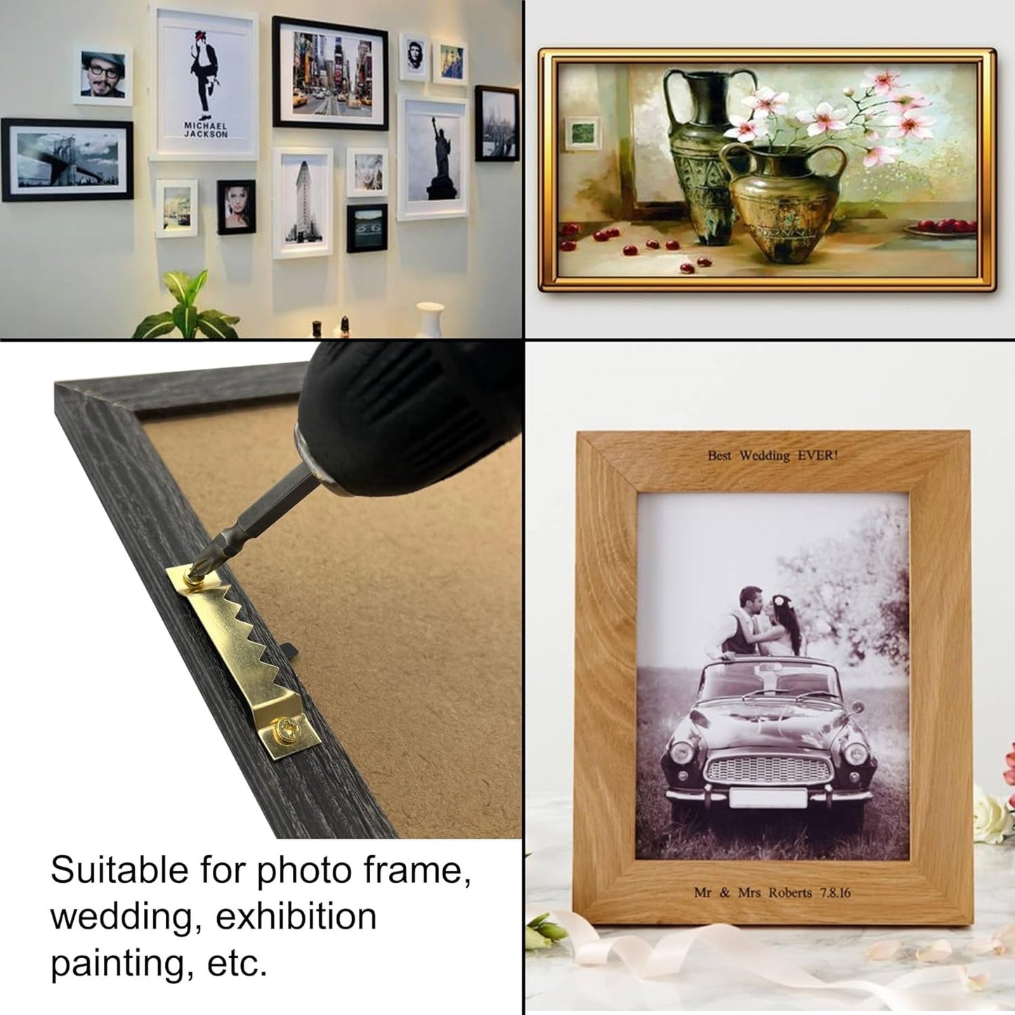 50 Pack Large Sawtooth Picture Hangers Steel Picture Hangers Picture Frames Hangers with Screws Picture Hang Solutions, for Hanging Clock Paintings Artwork Picture Frame Hook Photos (Gold)