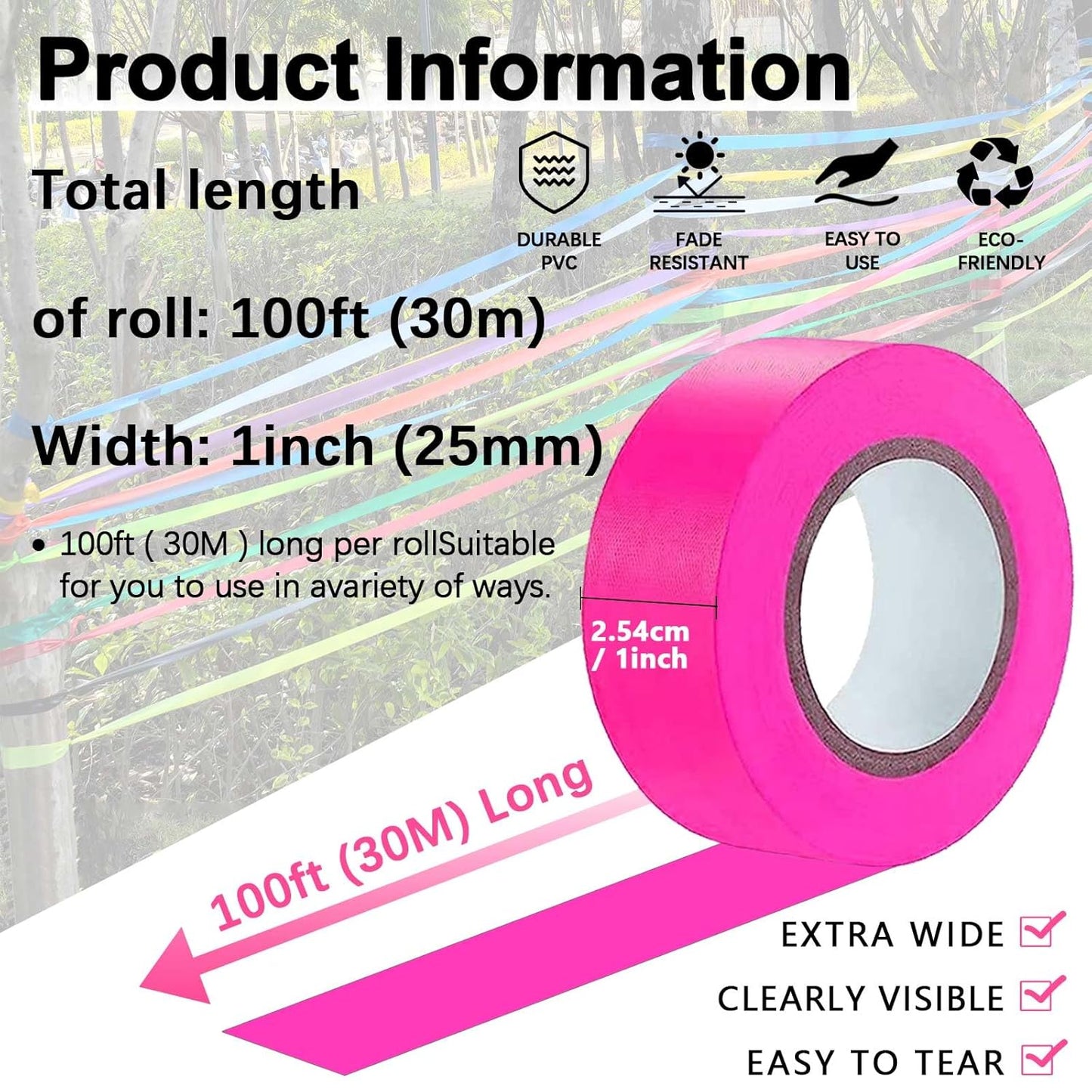 6 Pack Pink and Purple Flagging Tape, Light Violet Non-Adhesive Plastic Ribbon Neon Marking Roll, 1"*600ft, Marking Tape for Tree Marking, Hunting, Boundaries and Hazardous Areas,Trail Marking