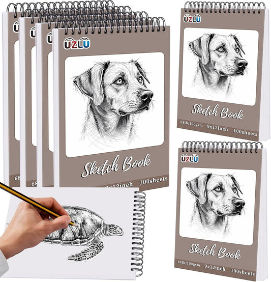 6 Pcs Sketch Book Bulk 9 x 12 In,600 Sheets Total Drawing Paper Pad Top Spiral Bound Sketch Pad Mixed Media Sketchbook 68lb/100gsm Thick Paper Acid Free Art Supplies for Kid Adult Painting Beginner Artist