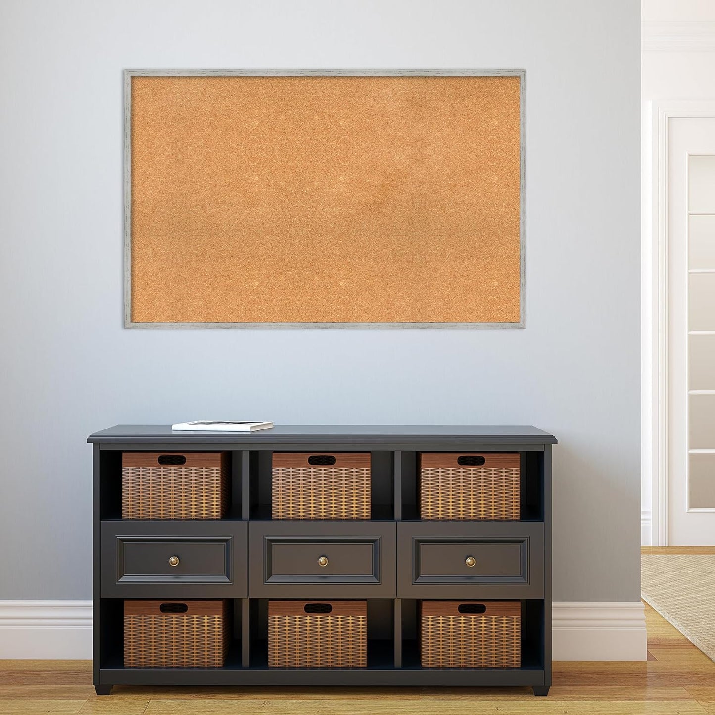 Amanti Art Natural Cork Board for Wall, 29x45 Vision Board with White Frame, Oversize Corkboard Office Decor for Home Organization, Cottage Corkboard Pinboard to Display Items for Home Organization