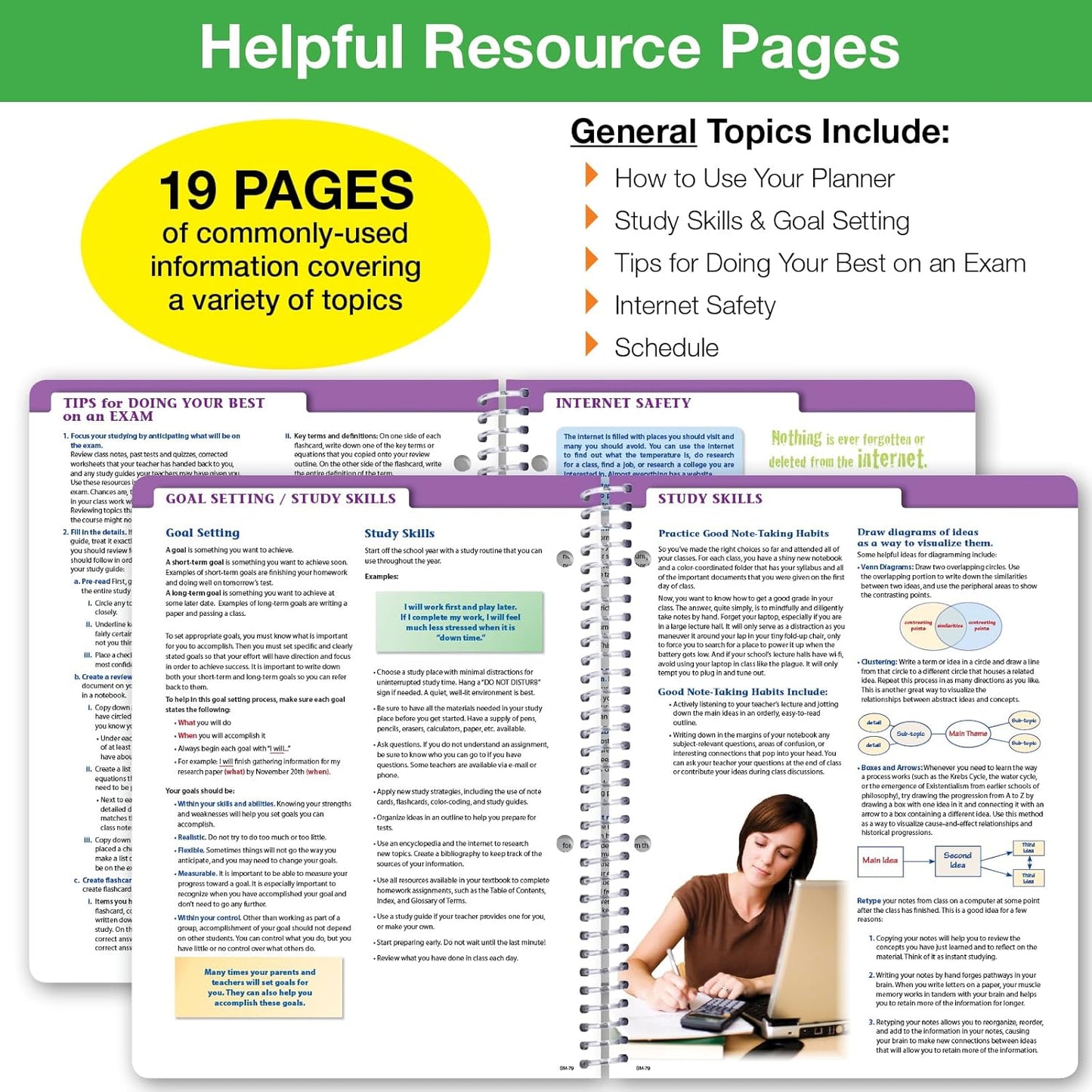 Global Datebooks Dated Middle School or High School Student Planner for Academic Year 2025-2026 Includes Ruler/Bookmark and Planning Stickers (Matrix Style - 7"x9" - Retro)