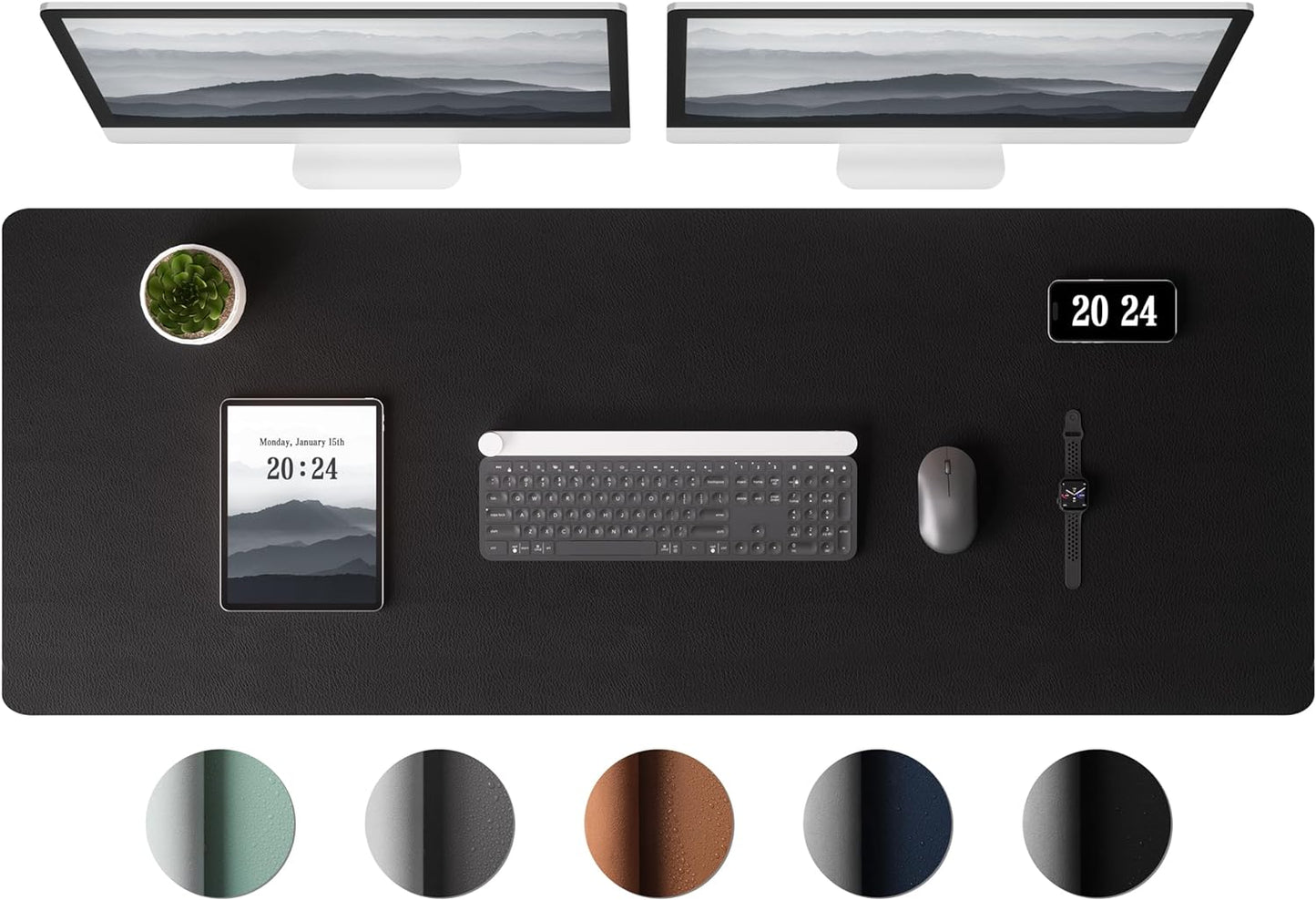 Aothia Leather Desk Pad Protector, Office Mat, Large Mouse Pad, Laptop Desk Pad, Non-Slip PU Leather Blotter, Waterproof Writing Pad for Office and Home (Black, 47" x 17")