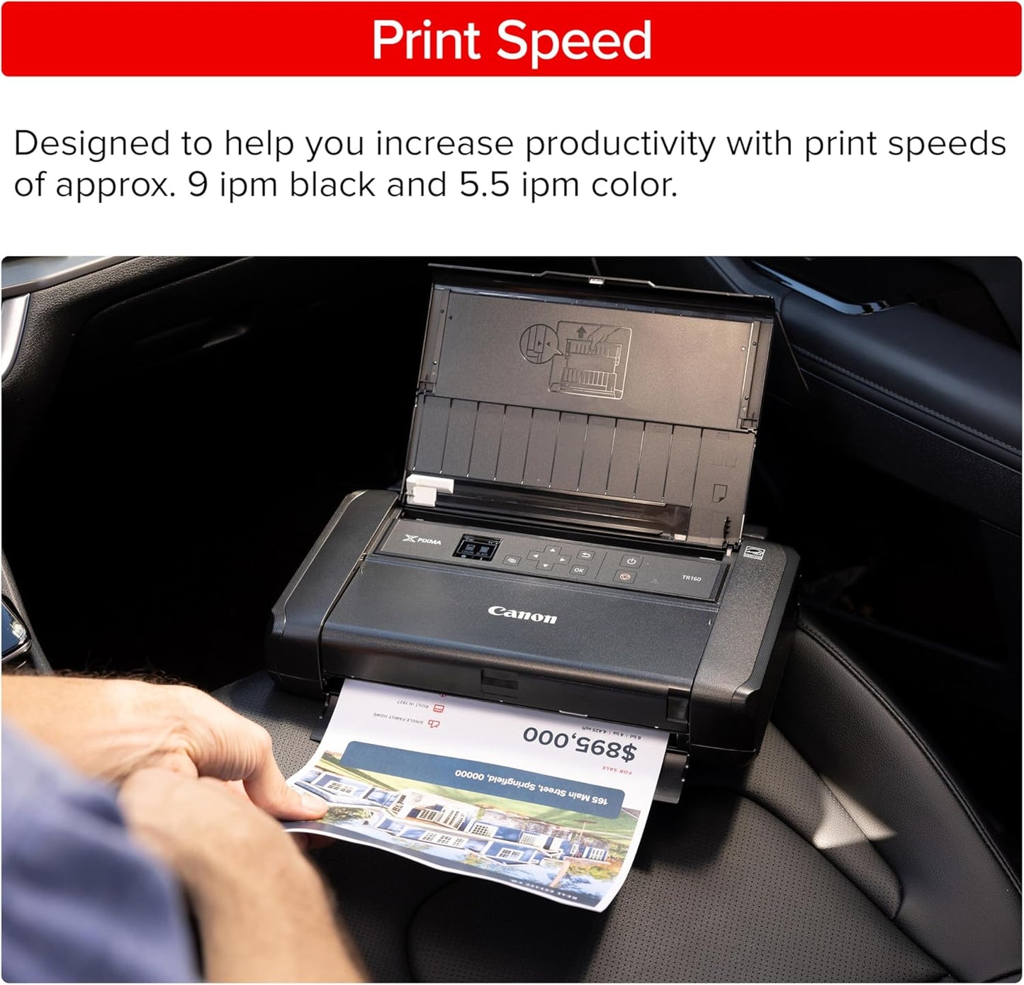 Canon PIXMA TR160 Wireless Portable Printer, 50-Sheet Paper Tray and 1.44" Display