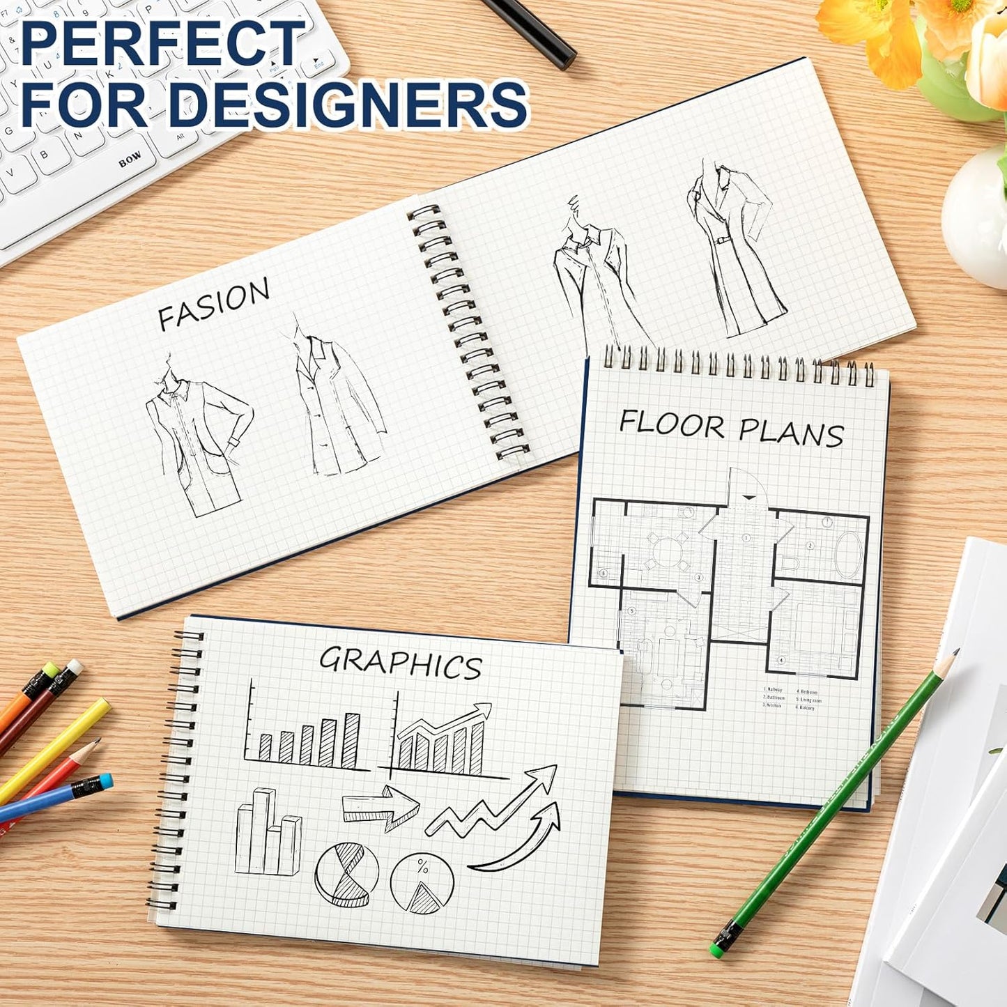 2 Pack Graph Paper Spiral Notepad A5 Top Wirebound Notepad Grid Notebook Steno Pads Memo Notebook Grid Paper 140 Pages for Writing Sketching Drawing Office Supplies (Blue)