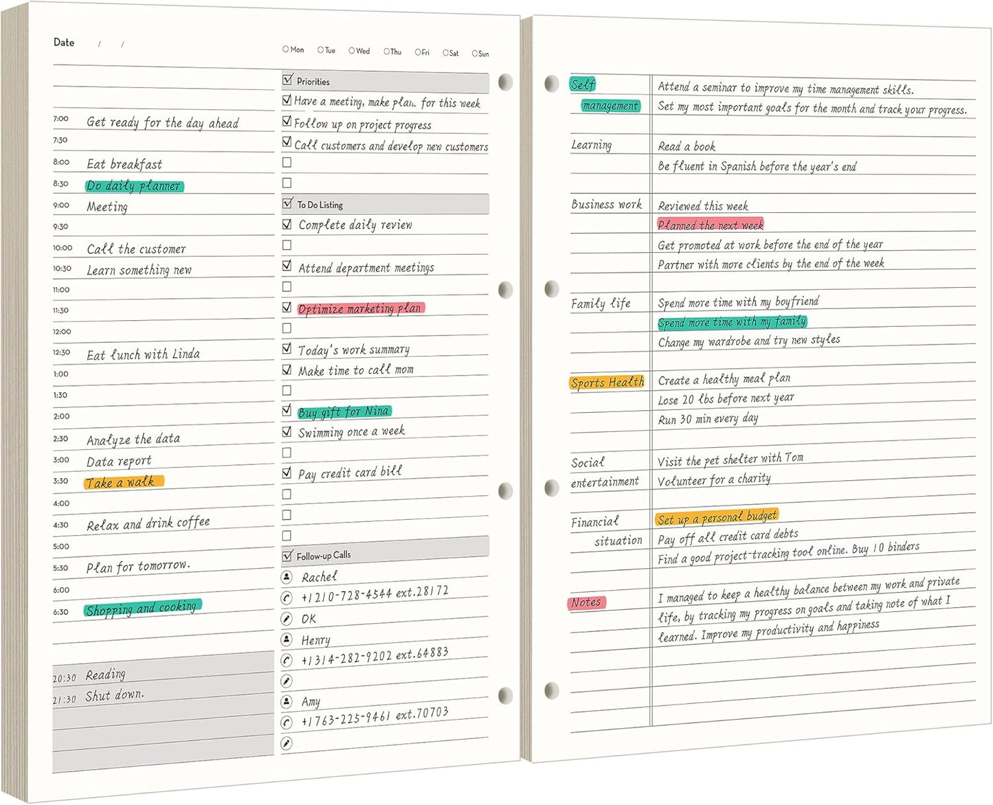 EMSHOI Undated Daily Planner 9.2" X 12", Large To Do List Notepad, 240 Refill Pages Ring Binder Planner, Hardcover Leather Appointment Book for Work, with Yearly Schedule, Habit Tracker, Black