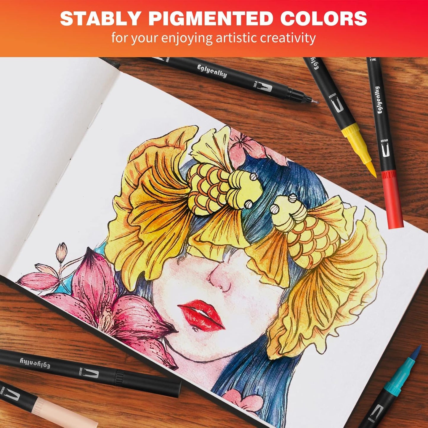 Colored Markers for Adult Coloring Books, Dual Tip Brush Pens with 100 Watercolor Fine Tip Markers and Brush pens for Kids Drawing Calligraphy