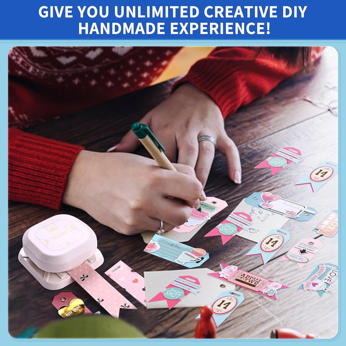 4 in 1 Tag Punch for Paper Crafts, Kaluofan 2024 New Gift Tag Marker Punch, Paper Punches for Crafting, 4 Shapes Card Making Scrapbooking Arts Corner Cutter DIY Projects