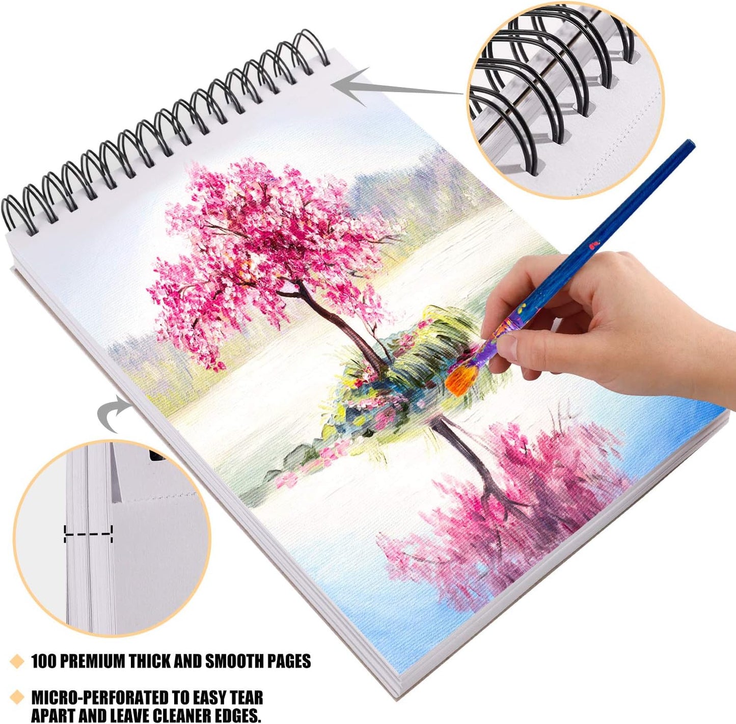 Bachmore Sketchpad 100 Sheet, Watercolor, Acrylic Art Pad for Sketching, Ink Sketch Book, Coloring Notebook - 98 Ib/160 g/m2 in Multi-Media Spiral Notebook, Drawing Paper, Drawing Pad (9'' X 12'')