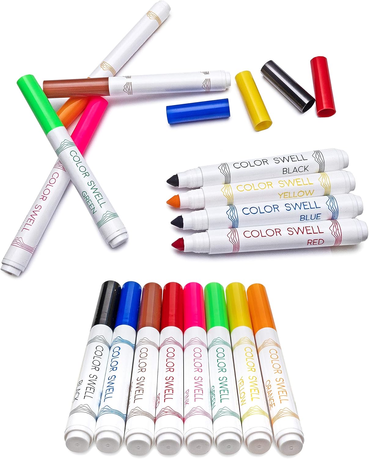 Color Swell Washable Markers 2 Pack of 8 Vibrant Colors Each for Teachers, Kids, Classrooms, Families, All Ages