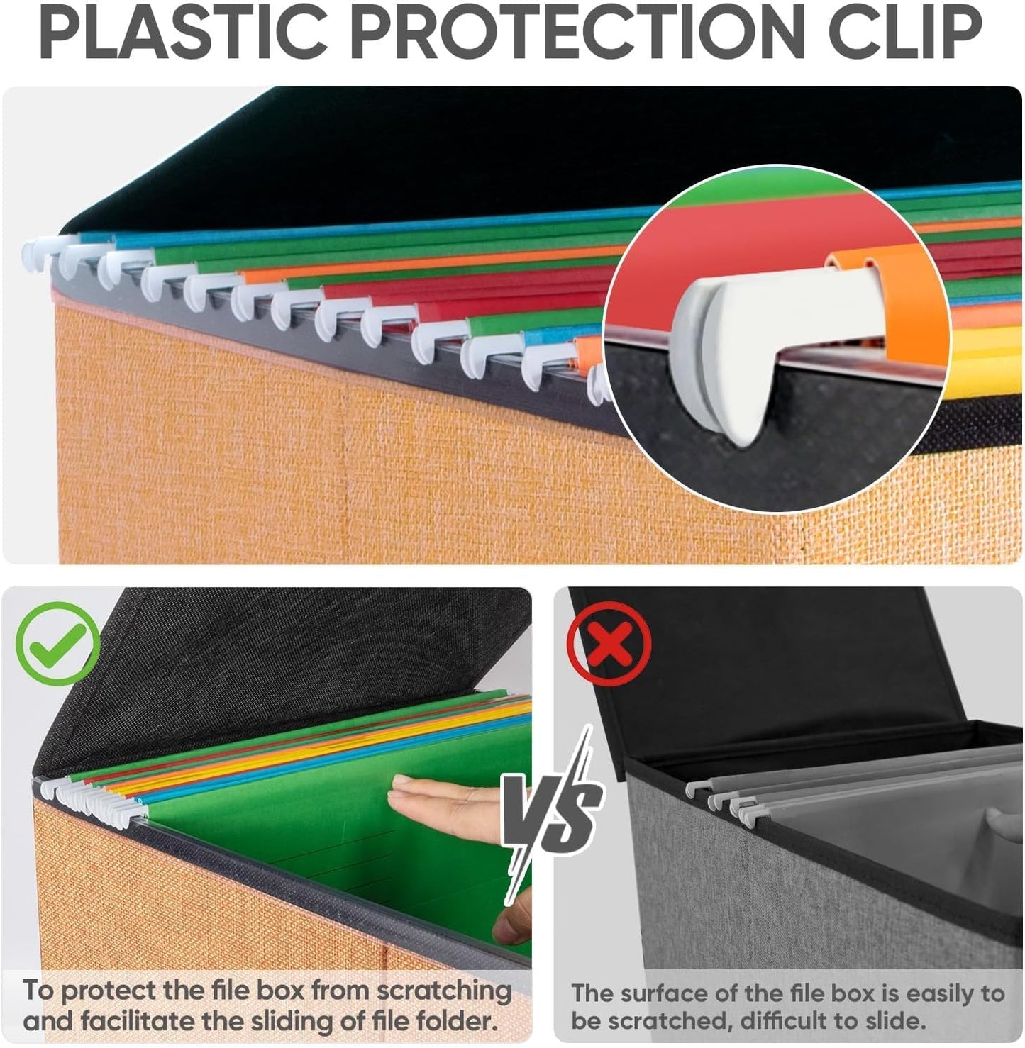 BALEINE File Organizer Box with Lid, Collapsible File Folder Organizer with Plastic Slide, Hanging File Folder Box for Office Document Storage (1 Pack, Orange)