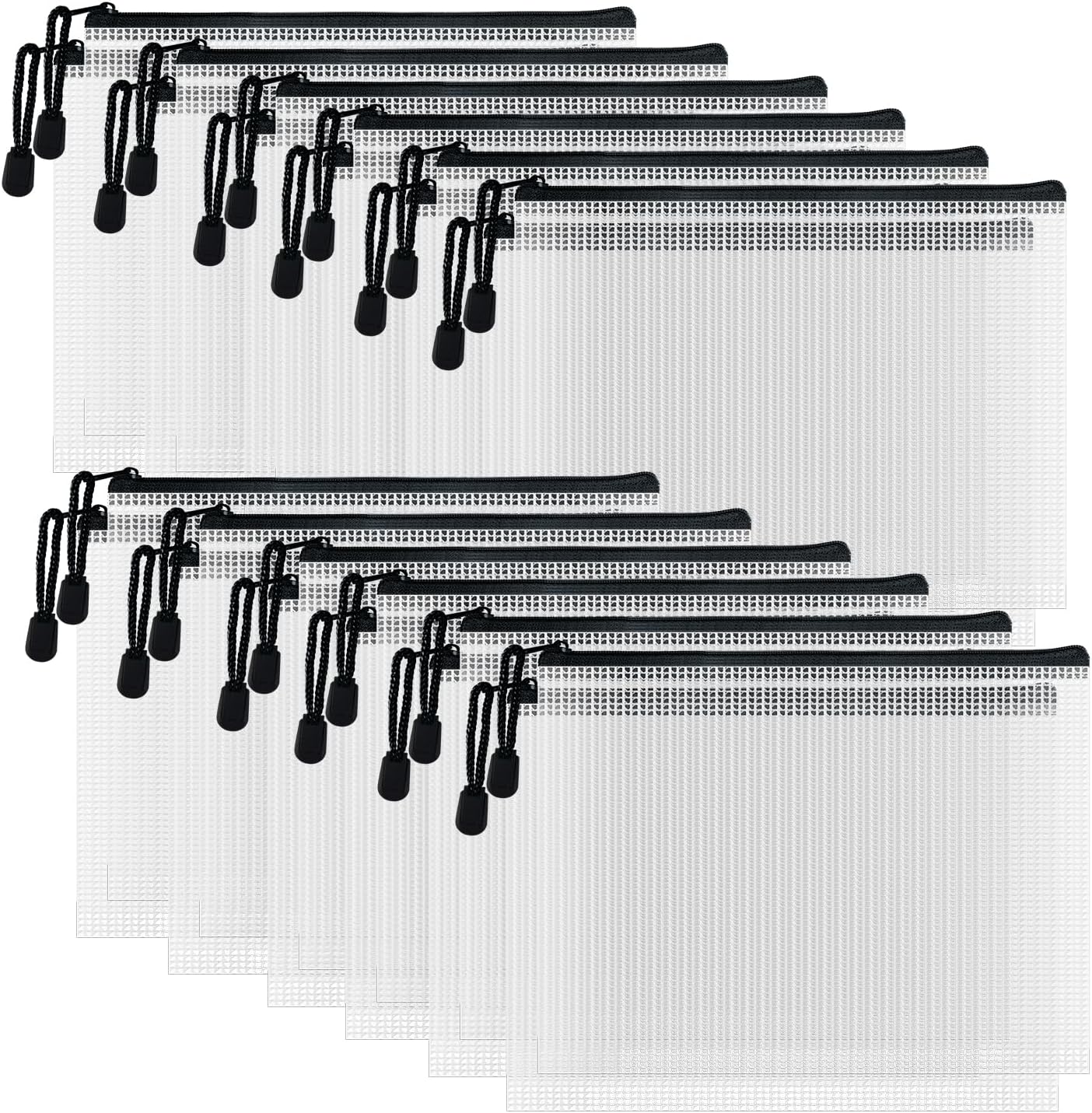 D-KINGCHY 24Pcs Zipper Storage Bags, Plastic Mesh Zippered Pouch for Organization, Waterproof Versatile Bags for Office Supplies School Travel