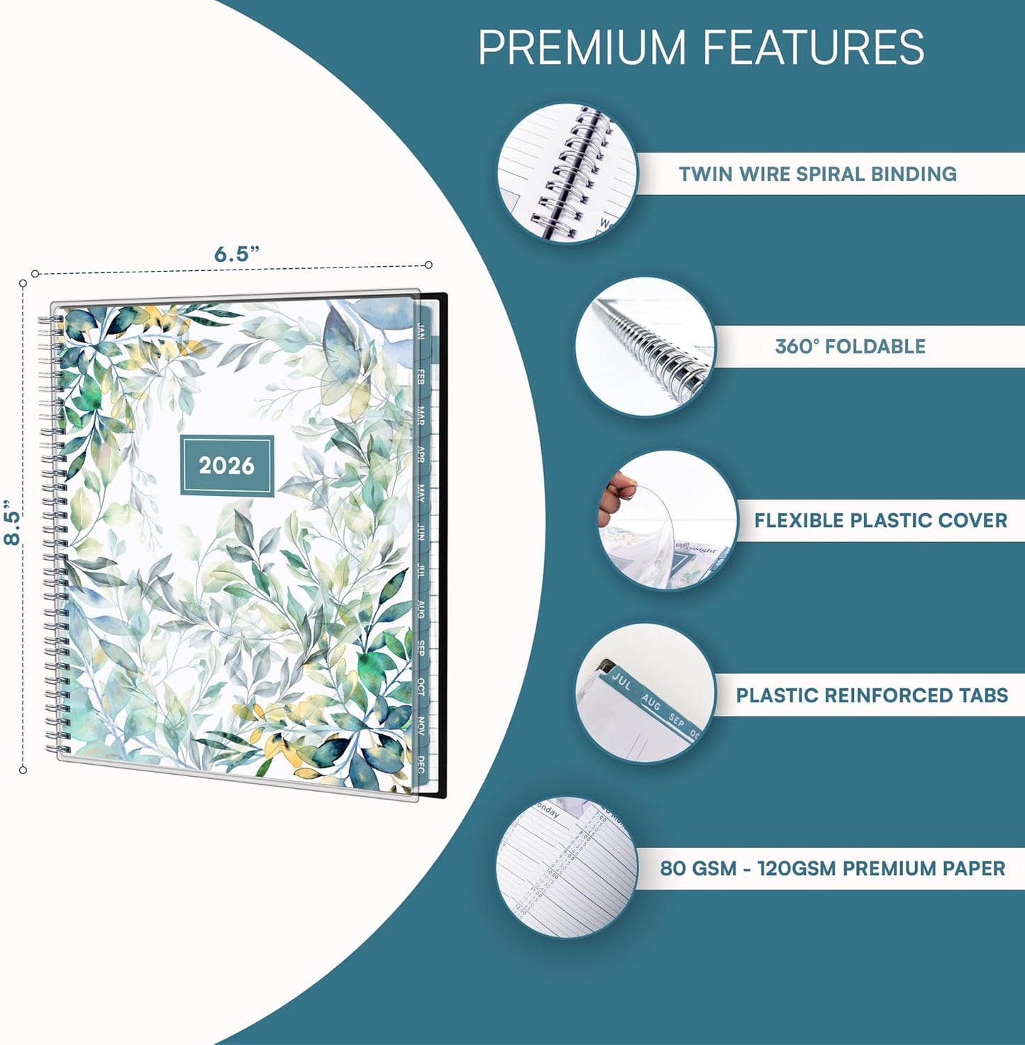 Ensight 2026 Appointment Book and Planner Ensight 6.5 x 8.5 inches Large Tabbed Daily Hourly Weekly Planner Calendar Schedule Book 30 Minute time Slots Jan 2026 Dec 2026 Floral