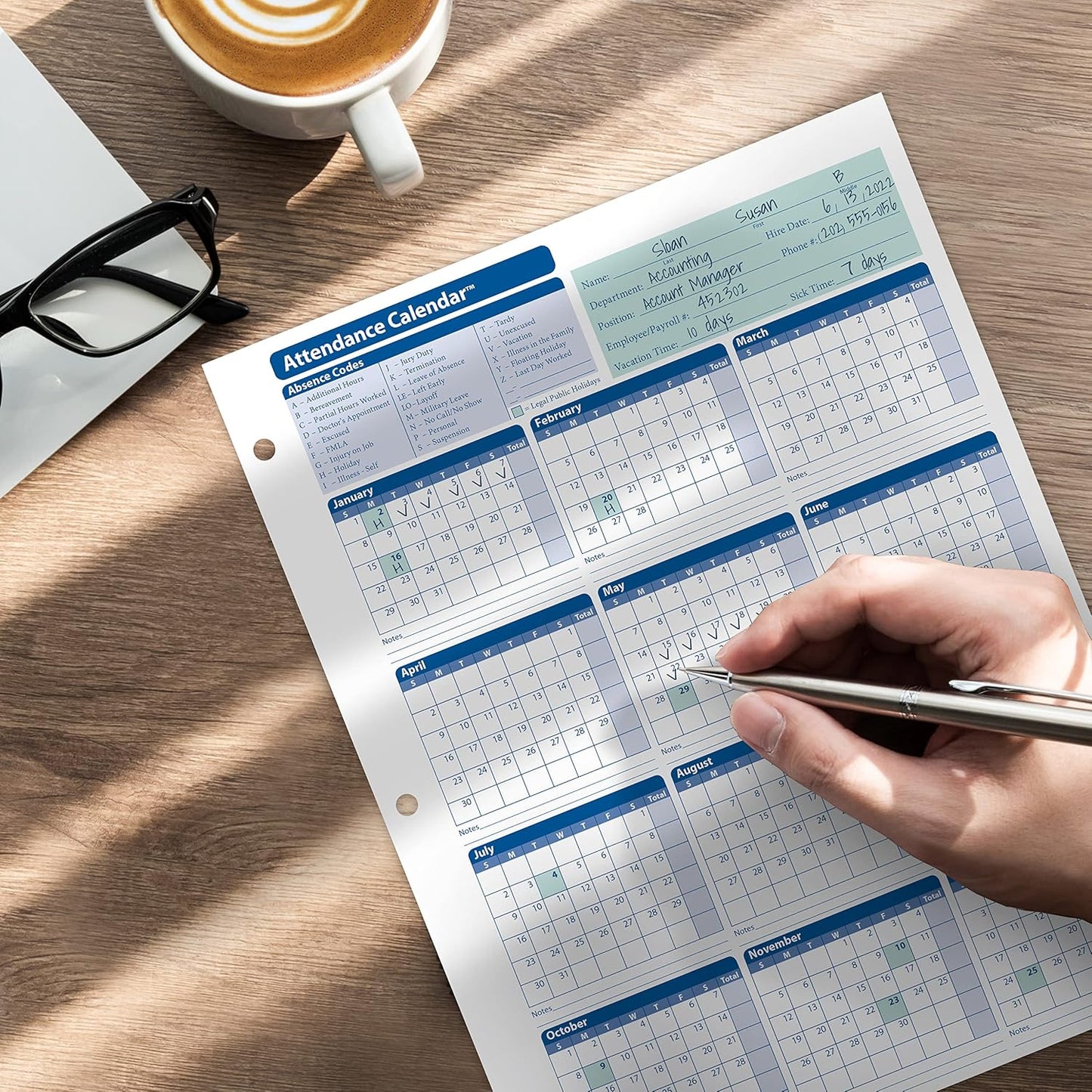 2026 Attendance Calendar Card, White, Pack of 50