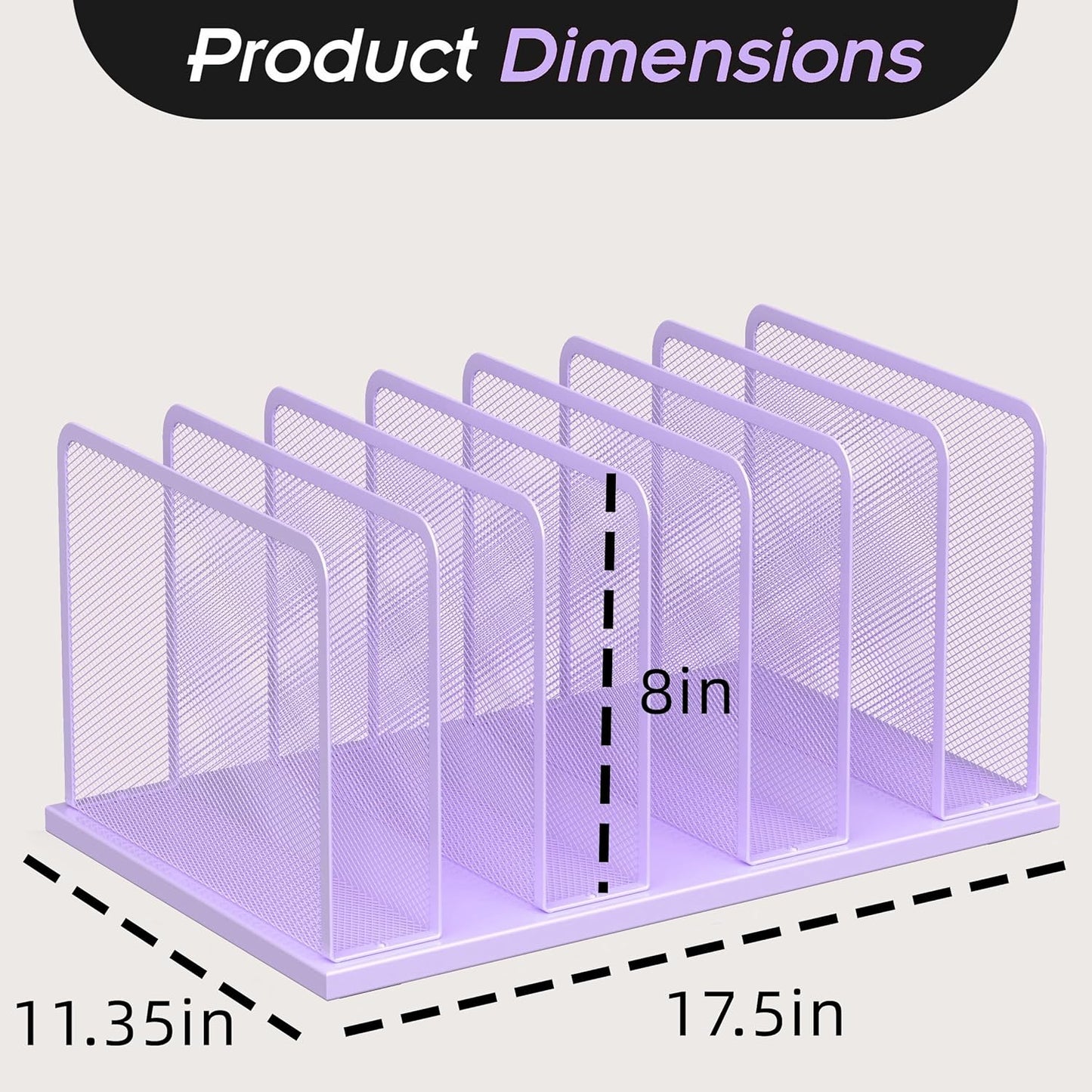 Kuntine.B Desk File Organizer Upright Mesh Desktop Organizer File Sorter Office Organization File Holder for Home, Office & Classroom (Purple, 1 Pack 7-Section)