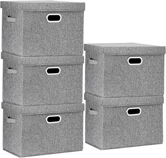 TYEERS Large Storage Bins with Lids, Collapsible, Washable, Fabric Storage Boxes for Organizing, 17.3x11.8x11.4 inches, 5 Pack, Gray