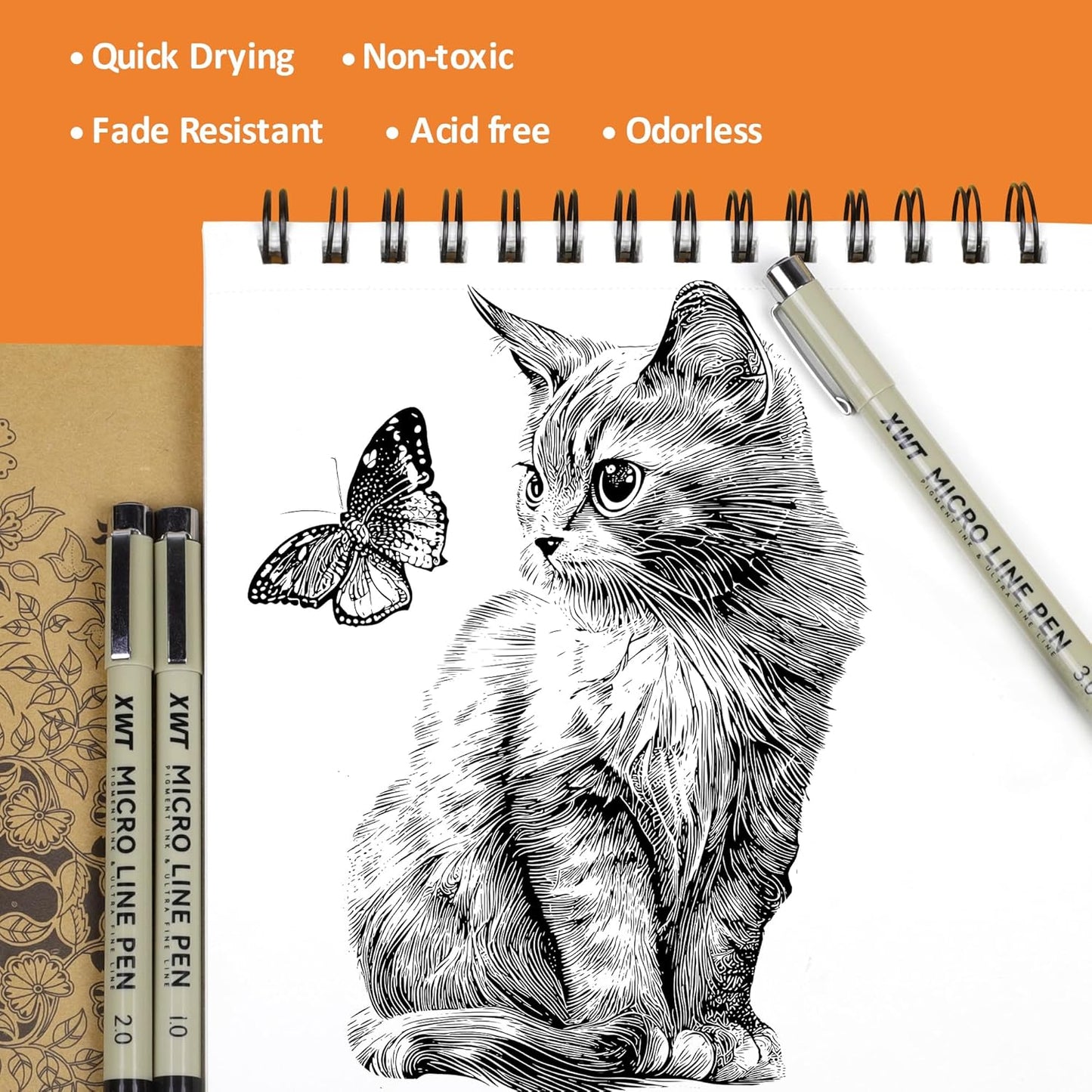 12+1 Fineliner Drawing Art Pens, Black Waterproof Pigment Ink Set for Artists, Sketching, Manga, Watercolor, Calligraphy, and Detail Outlining Archival Quality Inking Markers